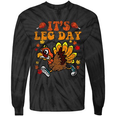 Its Leg Day Funny Turkey Fall Autumn Thanksgiving Groovy Tie-Dye Long Sleeve Shirt