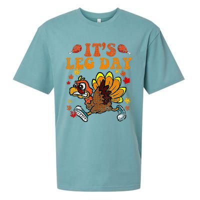 Its Leg Day Funny Turkey Fall Autumn Thanksgiving Groovy Sueded Cloud Jersey T-Shirt