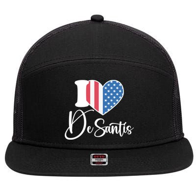 I Love DeSantis American Heart Flag 7 Panel Mesh Trucker Snapback Hat