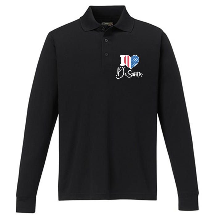 I Love DeSantis American Heart Flag Performance Long Sleeve Polo