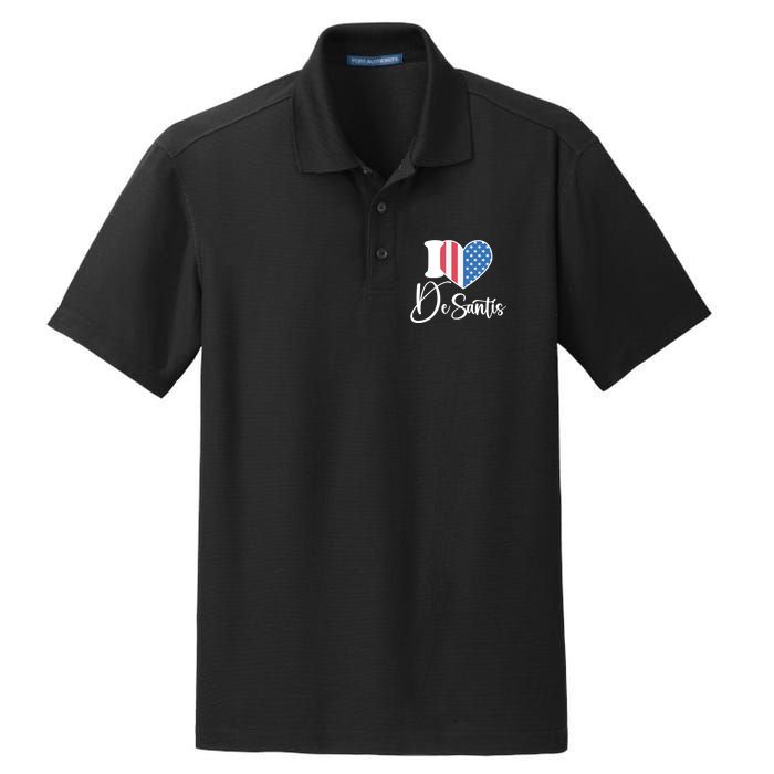 I Love DeSantis American Heart Flag Dry Zone Grid Polo