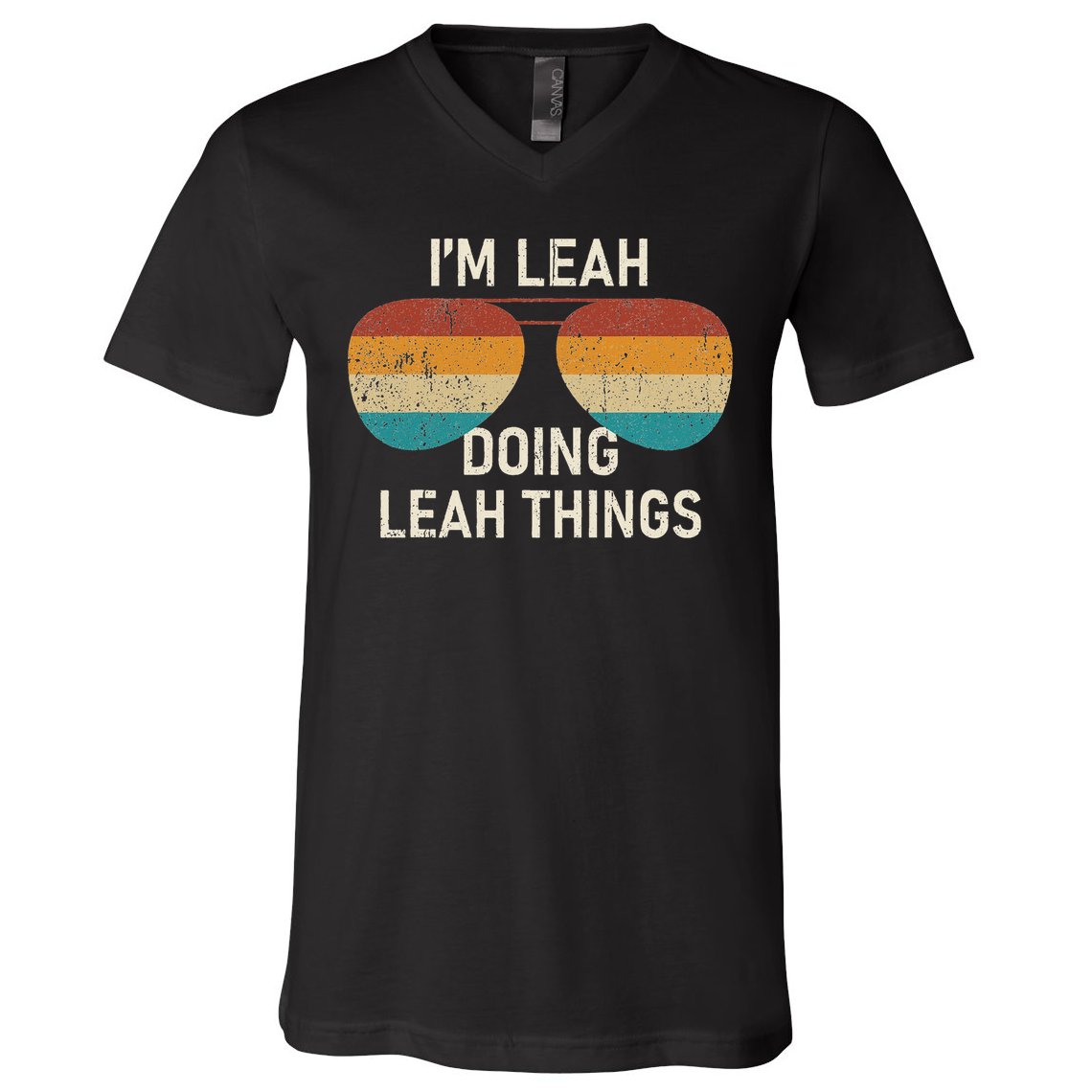 I'm Leah Doing Leah Things Retro Sunglass Personalized V-Neck T-Shirt