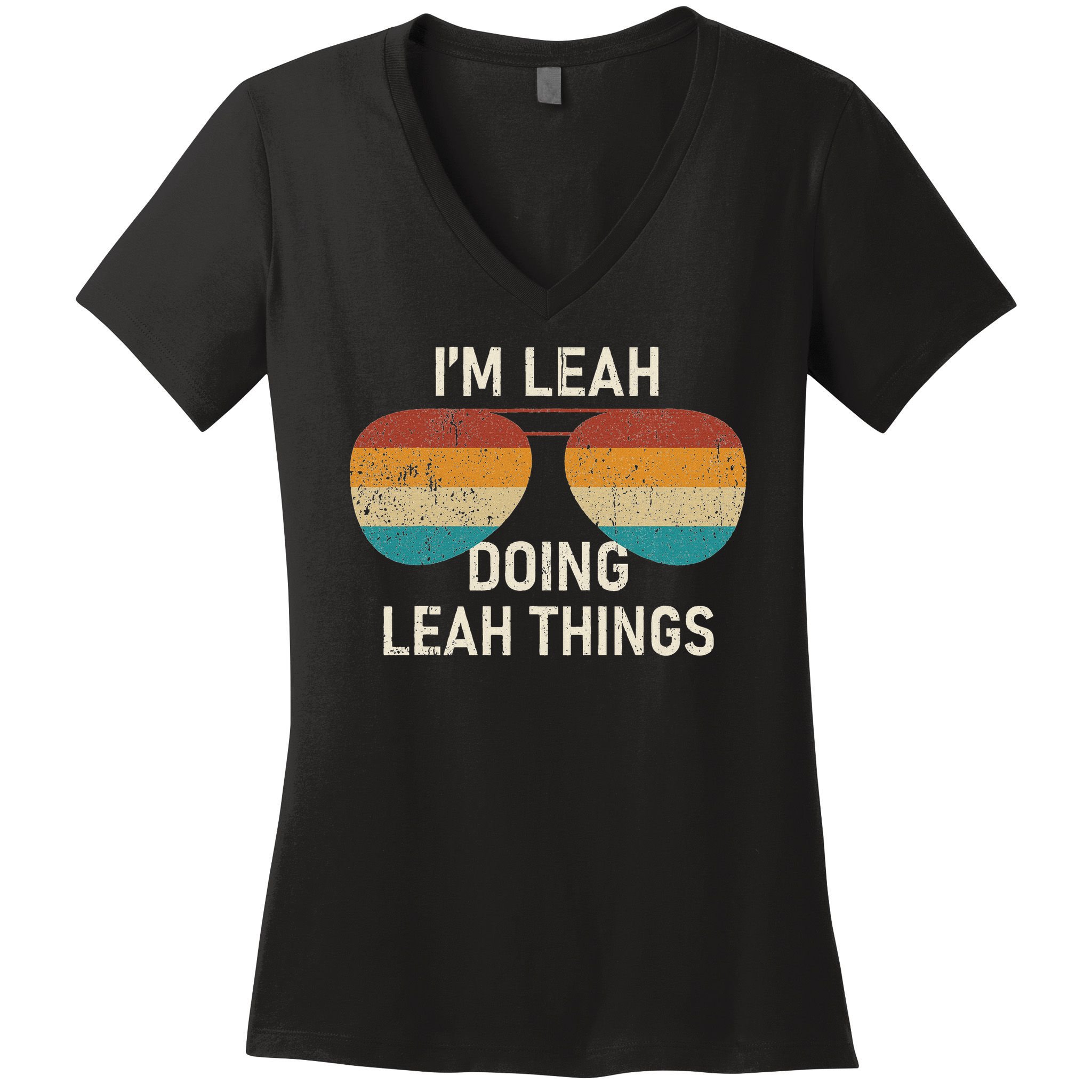 I'm Leah Doing Leah Things Retro Sunglass Personalized Women's V-Neck T-Shirt