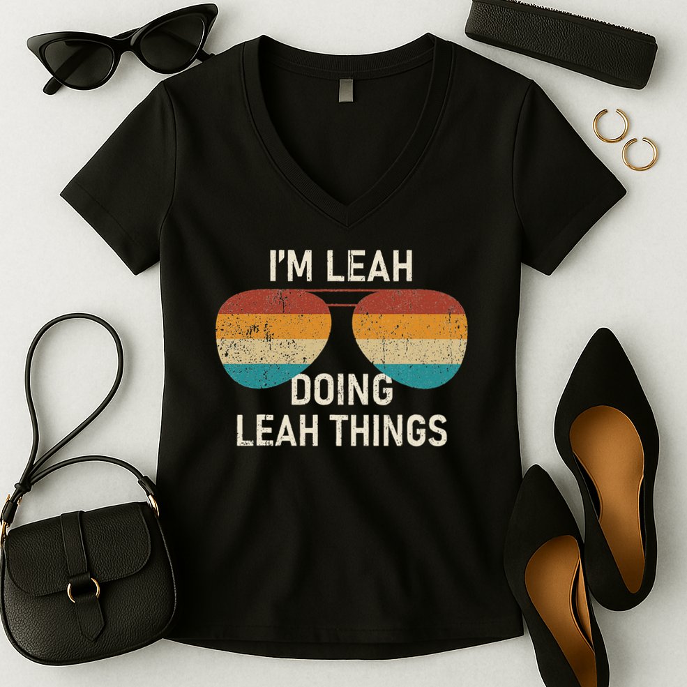 I'm Leah Doing Leah Things Retro Sunglass Personalized Women's V-Neck T-Shirt