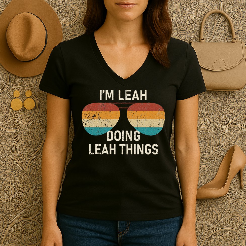 I'm Leah Doing Leah Things Retro Sunglass Personalized Women's V-Neck T-Shirt