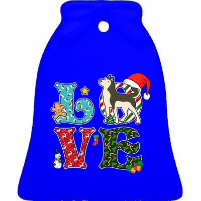 I Love Dog Siberian Husky Christmas Gift Ceramic Bell Ornament