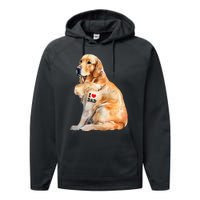 I Love Dad Patriotic Golden Retriever Canine Dog Lover Performance Fleece Hoodie