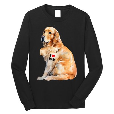 I Love Dad Patriotic Golden Retriever Canine Dog Lover Long Sleeve Shirt