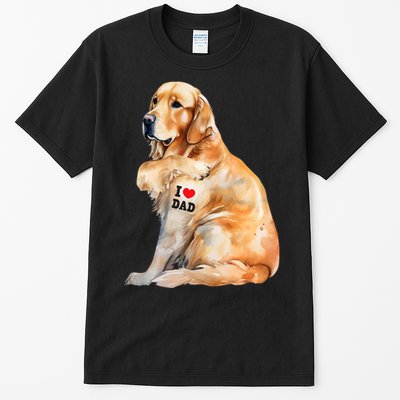 I Love Dad Patriotic Golden Retriever Canine Dog Lover Tall T-Shirt