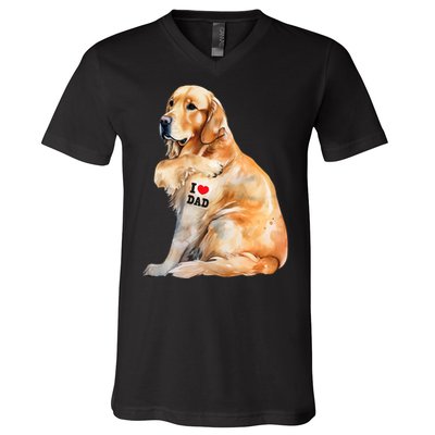 I Love Dad Patriotic Golden Retriever Canine Dog Lover V-Neck T-Shirt