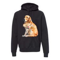 I Love Dad Patriotic Golden Retriever Canine Dog Lover Premium Hoodie