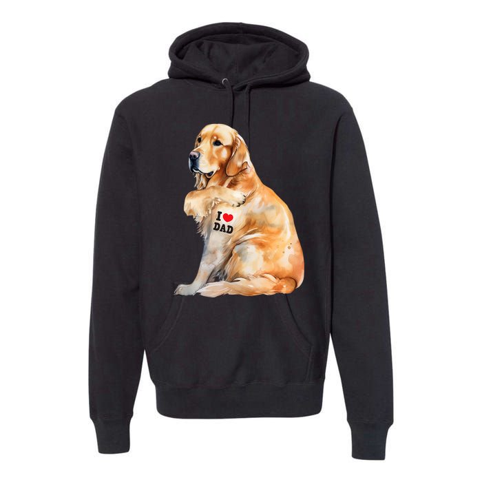 I Love Dad Patriotic Golden Retriever Canine Dog Lover Premium Hoodie