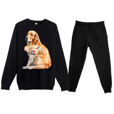 I Love Dad Patriotic Golden Retriever Canine Dog Lover Premium Crewneck Sweatsuit Set