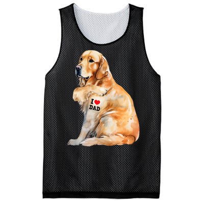 I Love Dad Patriotic Golden Retriever Canine Dog Lover Mesh Reversible Basketball Jersey Tank