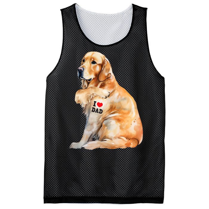 I Love Dad Patriotic Golden Retriever Canine Dog Lover Mesh Reversible Basketball Jersey Tank