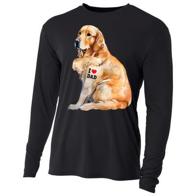 I Love Dad Patriotic Golden Retriever Canine Dog Lover Cooling Performance Long Sleeve Crew