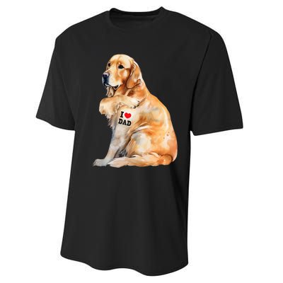 I Love Dad Patriotic Golden Retriever Canine Dog Lover Performance Sprint T-Shirt