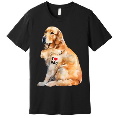 I Love Dad Patriotic Golden Retriever Canine Dog Lover Premium T-Shirt