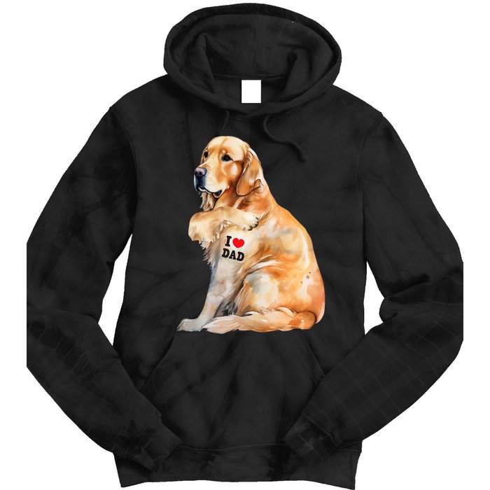 I Love Dad Patriotic Golden Retriever Canine Dog Lover Tie Dye Hoodie