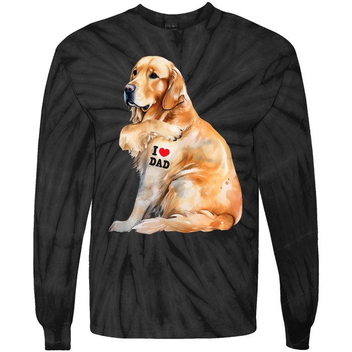 I Love Dad Patriotic Golden Retriever Canine Dog Lover Tie-Dye Long Sleeve Shirt