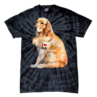 I Love Dad Patriotic Golden Retriever Canine Dog Lover Tie-Dye T-Shirt