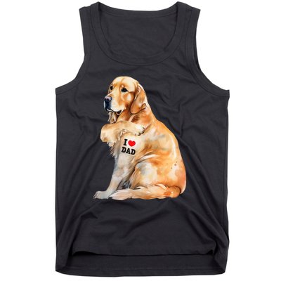 I Love Dad Patriotic Golden Retriever Canine Dog Lover Tank Top