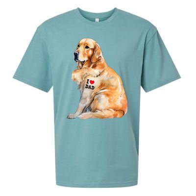 I Love Dad Patriotic Golden Retriever Canine Dog Lover Sueded Cloud Jersey T-Shirt