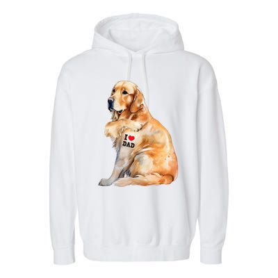 I Love Dad Patriotic Golden Retriever Canine Dog Lover Garment-Dyed Fleece Hoodie