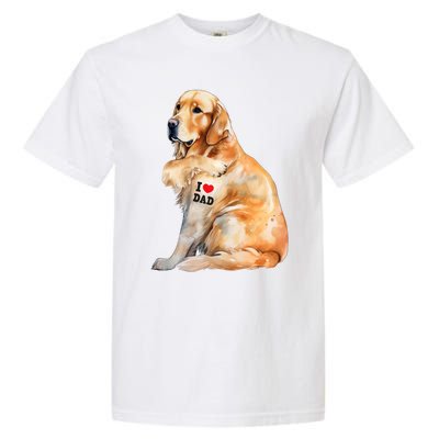 I Love Dad Patriotic Golden Retriever Canine Dog Lover Garment-Dyed Heavyweight T-Shirt