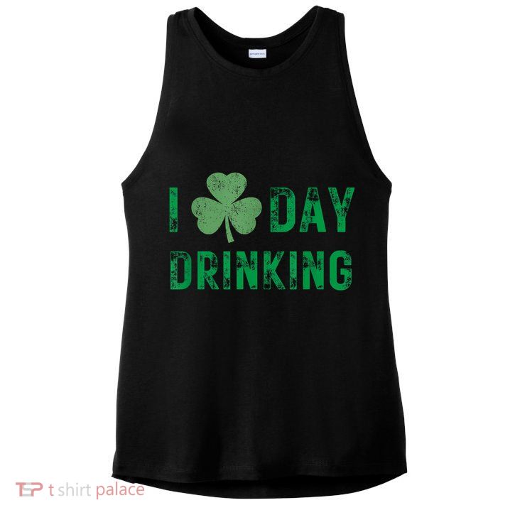 I Love Day Drinking Shamrock Heart Love St Paddy's Day Ladies PosiCharge Tri-Blend Wicking Tank