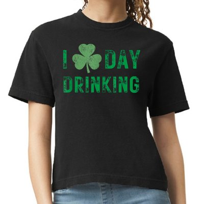 I Love Day Drinking Shamrock Heart Love St Paddy's Day Comfort Colors Boxy T-Shirt