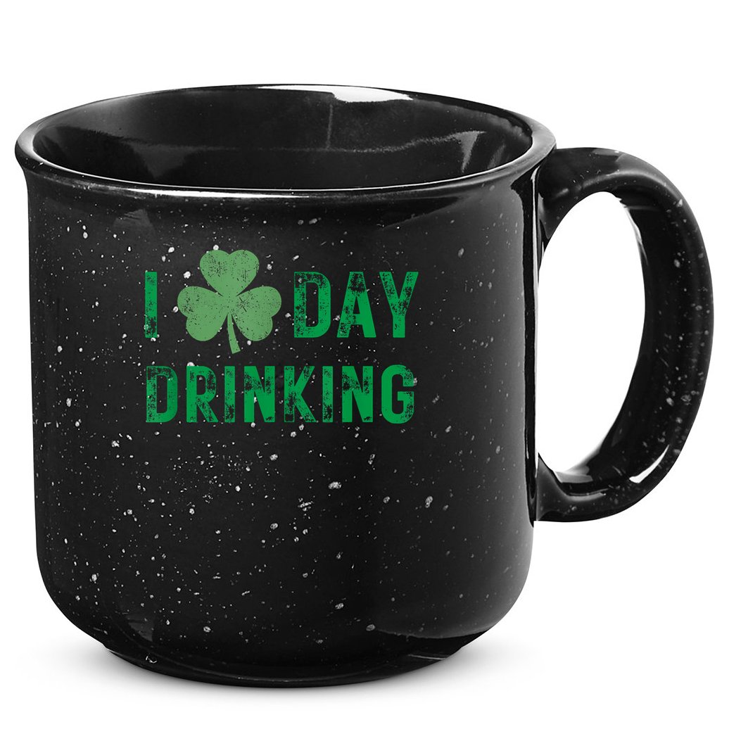 I Love Day Drinking Shamrock Heart Love St Paddy's Day 15oz Campfire Ceramic Mug