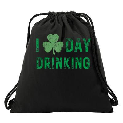 I Love Day Drinking Shamrock Heart Love St Paddy's Day Drawstring Bag