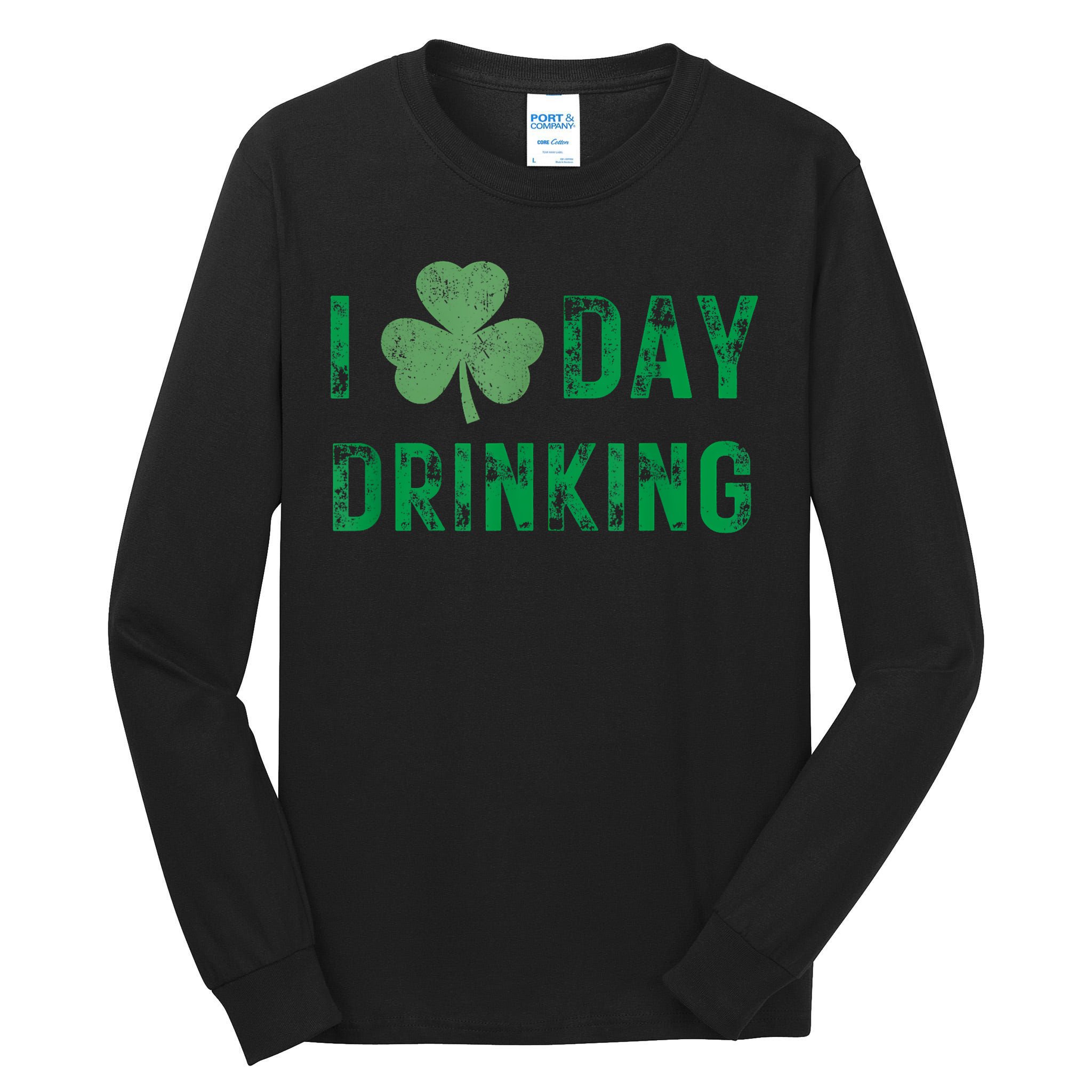 I Love Day Drinking Shamrock Heart Love St Paddy's Day Tall Long Sleeve T-Shirt