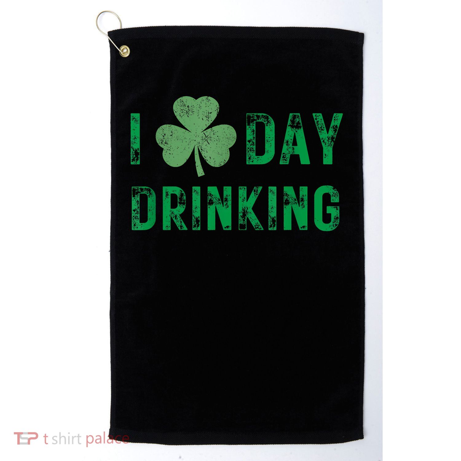 I Love Day Drinking Shamrock Heart Love St Paddy's Day Golf Towel