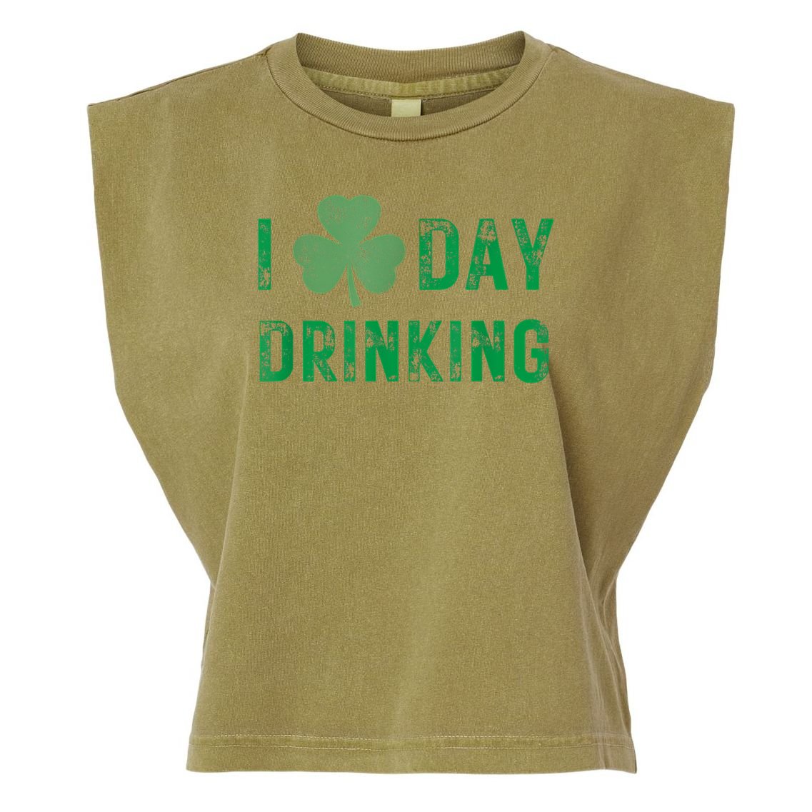 I Love Day Drinking Shamrock Heart Love St Paddy's Day Garment-Dyed Women's Muscle Tee