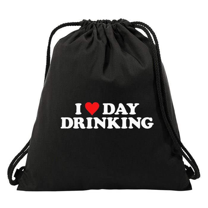 I Love Day Drinking Heart Drawstring Bag