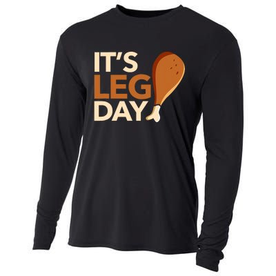 ItS Leg Day Funny Workout Turkey Thanksgiving Food Pilgrim Cooling Performance Long Sleeve Crew