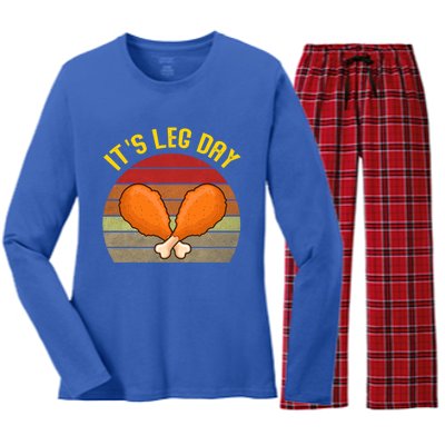 Its Leg Day Funny Gift Turkey Legs Funny Thanksgiving Gift Women's Long Sleeve Flannel Pajama Set 