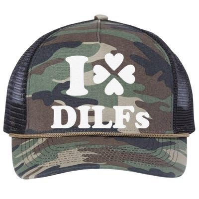 I Love Dilfs Saint Patrick's Day Green Clover Heart Hot Dad Retro Rope Trucker Hat Cap