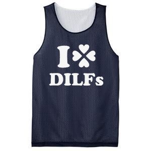 I Love Dilfs Saint Patrick's Day Green Clover Heart Hot Dad Mesh Reversible Basketball Jersey Tank