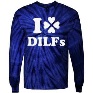 I Love Dilfs Saint Patrick's Day Green Clover Heart Hot Dad Tie-Dye Long Sleeve Shirt