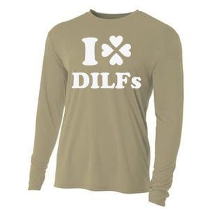 I Love Dilfs Saint Patrick's Day Green Clover Heart Hot Dad Cooling Performance Long Sleeve Crew