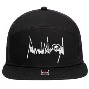 I Love Donald Trump Take America Back Trump Heartbeat 2024 Cute Gift 7 Panel Mesh Trucker Snapback Hat