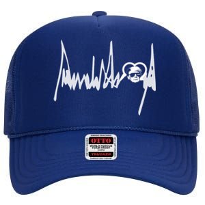 I Love Donald Trump Take America Back Trump Heartbeat 2024 Cute Gift High Crown Mesh Back Trucker Hat