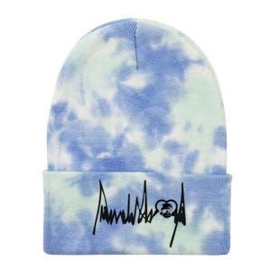 I Love Donald Trump Take America Back Trump Heartbeat 2024 Cute Gift Tie Dye 12in Knit Beanie