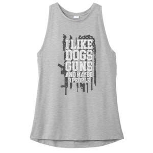 I Like Dogs Guns And Maybe 3 People Funny Usa Gun Lover Ladies PosiCharge Tri-Blend Wicking Tank