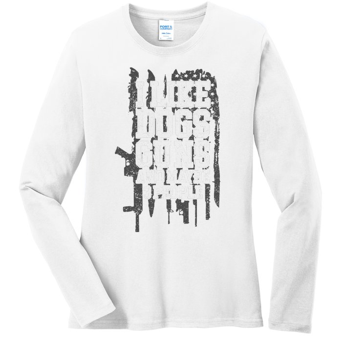 I Like Dogs Guns And Maybe 3 People Funny Usa Gun Lover Ladies Long Sleeve Shirt