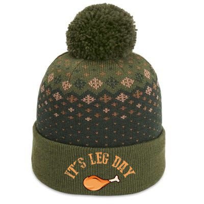 Its Leg Day Funny Turkey Thanksgiving The Baniff Cuffed Pom Beanie