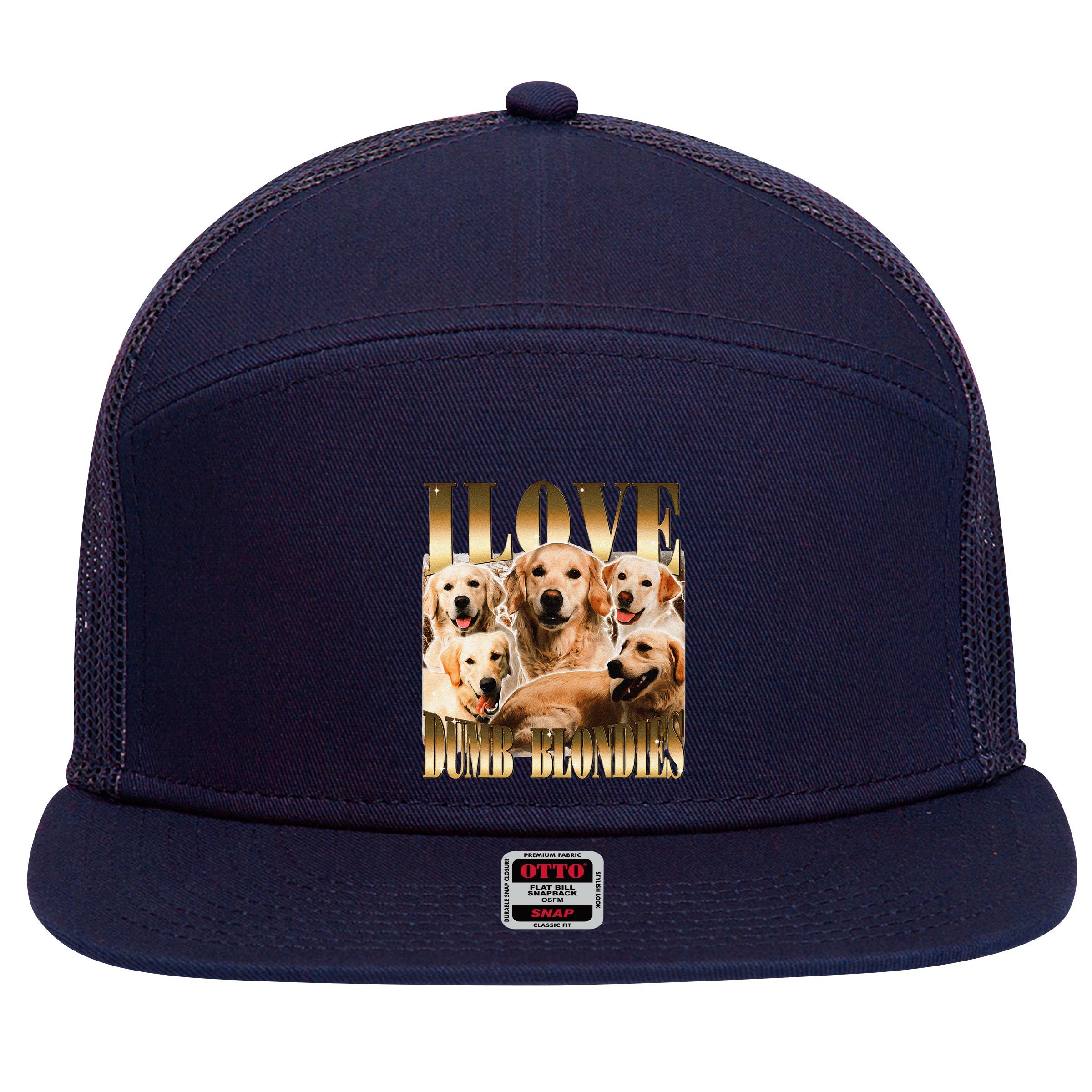 I Love Dumb Blondes Funny Meme Dog Lover 7 Panel Mesh Trucker Snapback Hat